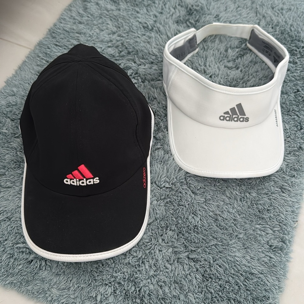 Adidas Visor and Baseball style hats.  Both women’s size with adjustable back